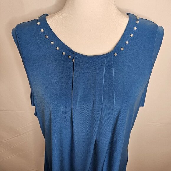 Karl Lagerfeld Paris Blue Size XL Pearl Detail On Sleeveless Shell Top - Picture 2 of 11
